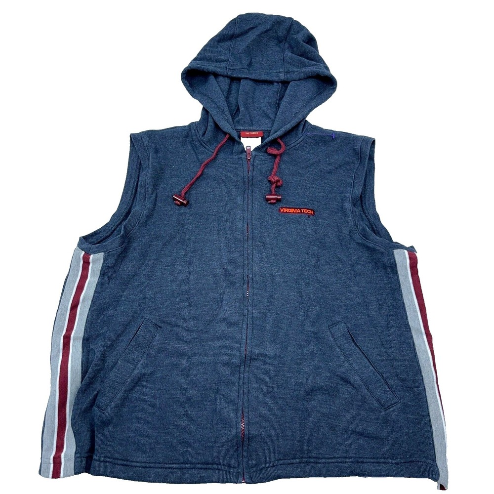 Virginia Tech Hokies Hoodie Women Large Gray Sleeveless Vest Jacket Full Zip Gym
